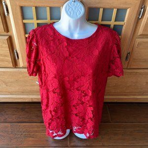 Liz Claiborne Short Sleeve Red Lace Blouse Petite X Large